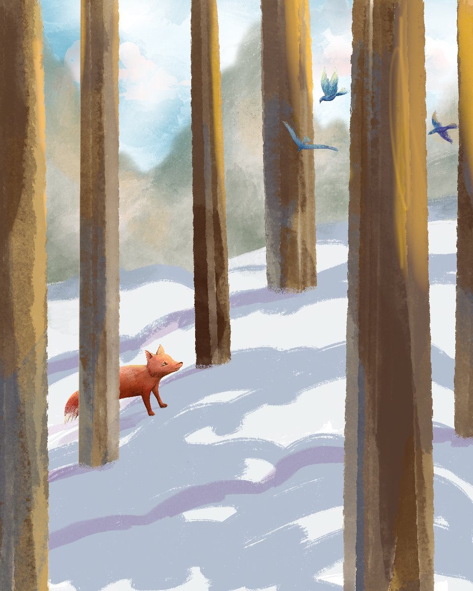 A snowy Day in the forest and a red fox